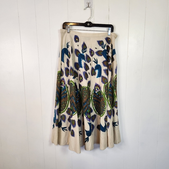 Vintage Peacock A-Line Midi Skirt Sequins Embellished Size XL New Deadstock 90s - Picture 12 of 12